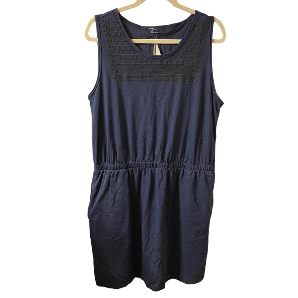 GAP NAVY BLUE EMBROIDERED JERSEY DRESS